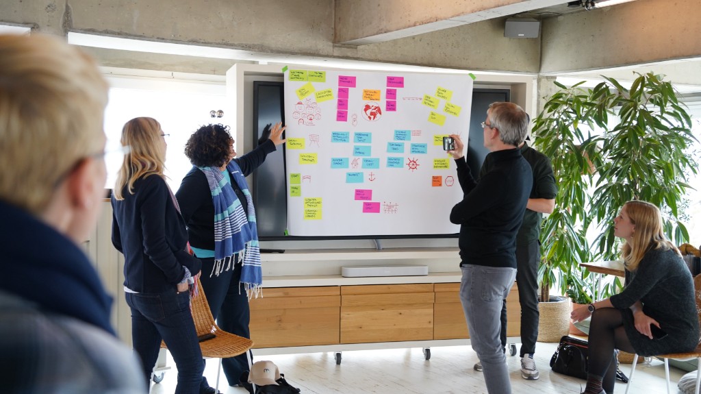 macc-Team bei Strategie-Workshop mit Post-its